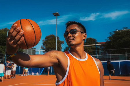 篮球场上的篮球运动员背景图片