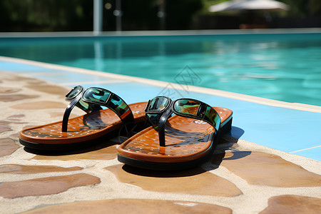 泳池的凉鞋凉鞋怀特豪斯游泳池高清图片