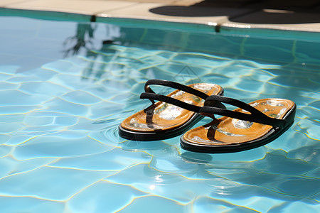 泳池中的拖鞋高清图片