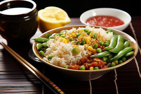 一碗蔬菜米饭背景图片