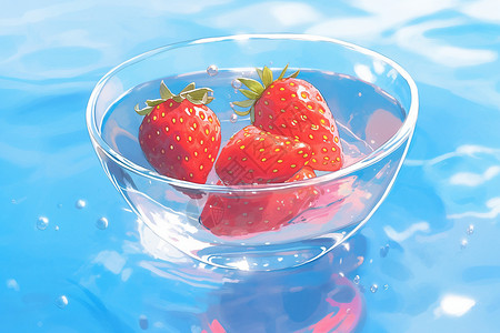 水泡素材玻璃碗中的草莓插画
