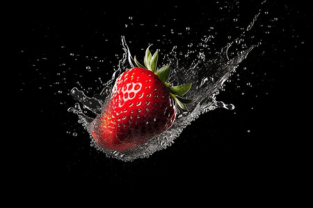 水花飞溅的草莓背景图片