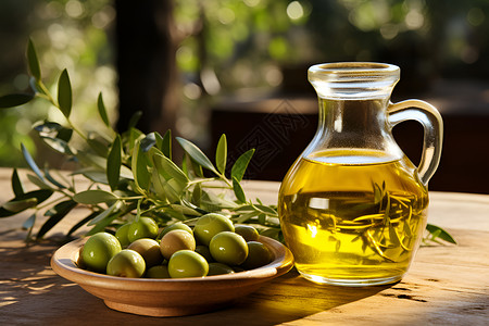写实橄榄油橄榄油与橄榄背景