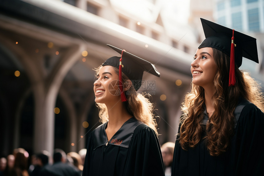 毕业典礼上穿着学士袍的女毕业生图片