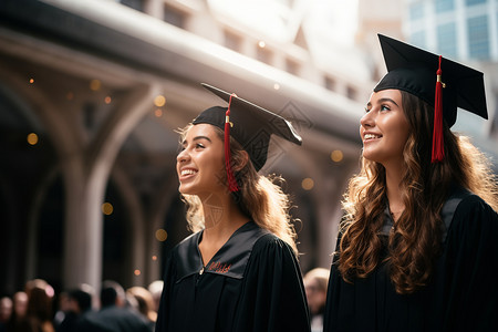 学士买毕业典礼上穿着学士袍的女毕业生背景