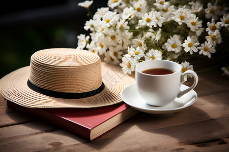 帽子与咖啡背景图片