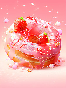 草莓糖霜甜甜圈的美味背景图片