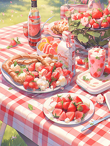 桌子上的草莓甜甜圈背景图片