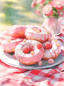 美味巧克力甜点粉色的甜甜圈插画