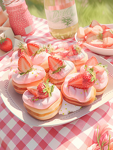 好看的草莓糖霜甜甜圈背景图片