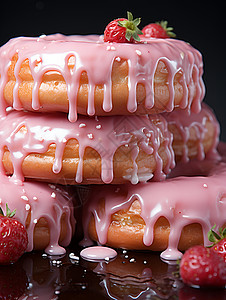 诱人的草莓糖霜甜甜圈背景图片
