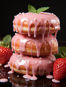 粉红诱惑草莓蜜糖甜甜圈背景图片