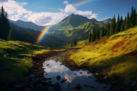山谷上有一道彩虹背景