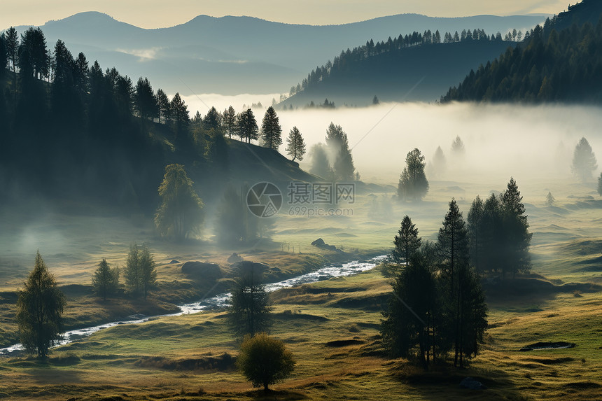 晨雾中的山谷图片