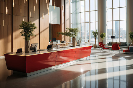 大银行的素材银行大厅里的红色服务柜台背景