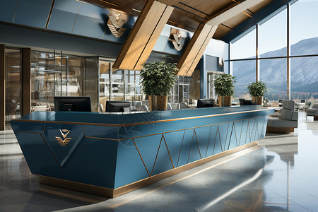 蓝色金融服务大厅柜台背景图片