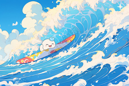 神奈川冲浪里海浪里的冲浪板插画