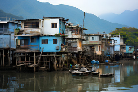 水上渔村水上的木屋背景