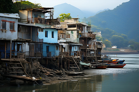 水边的村落背景图片
