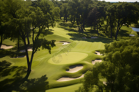 林木围绕的高尔夫球场背景图片