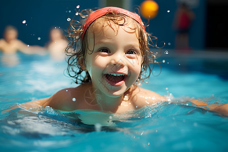 游泳的孩子泳池游泳帽高清图片