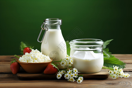 酸奶发酵菌主图餐桌上的乳制品背景
