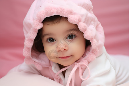 可爱的女宝宝戴着粉色帽子背景图片