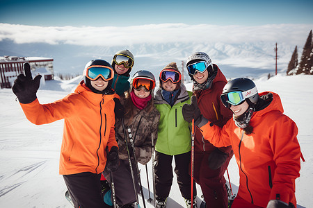 雪山探险者滑雪假期高清图片