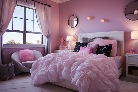 可爱的粉色卧室背景图片