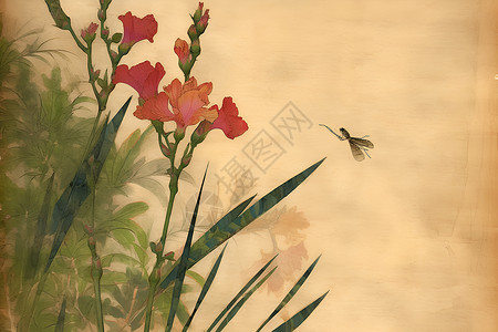 蜻蜓红花背景图片