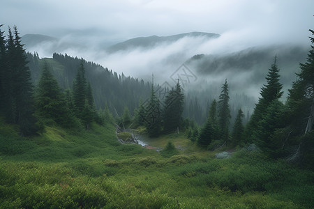 迷雾山峦雾气森林高清图片
