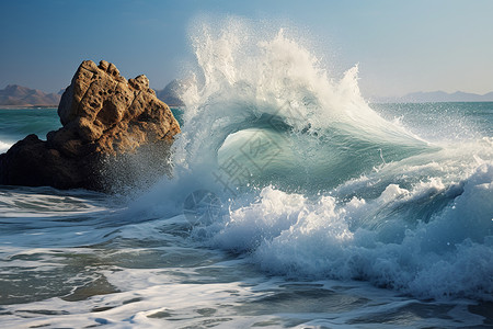 翻滚海浪撞击礁石背景