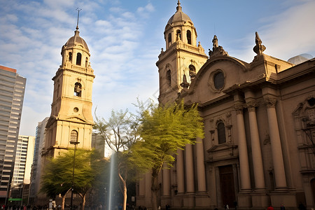 圣地亚哥电车站圣地亚哥主教座堂背景