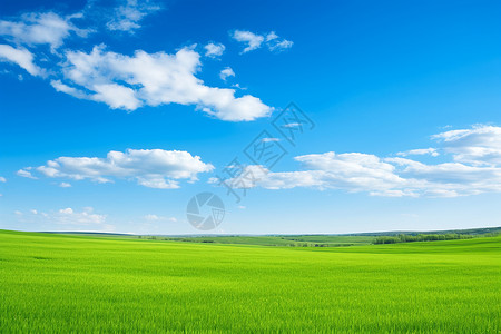看见绿意青翠田野与蓝天白云背景