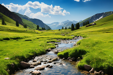 山水如画的山谷景观背景图片