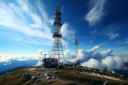 卫星电视接收器高空的铁塔背景