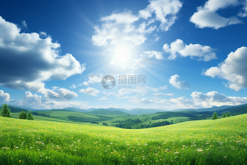 夏季郁郁葱葱的田园风光图片