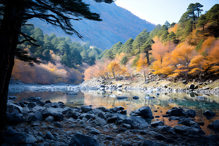 秋日山水雅致的景色背景图片