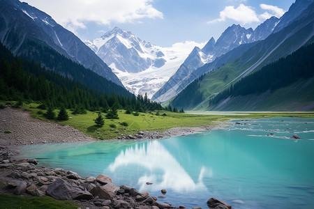 美丽壮观的山川湖泊景观背景图片