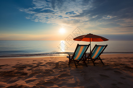 夏日躺椅边框夏日海边的浪漫景色背景