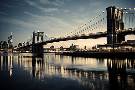 黄昏时分一座横跨河流的桥梁背景图片