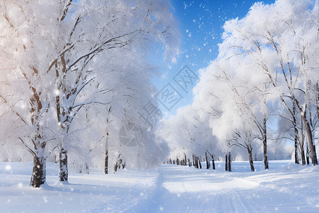 白雪覆盖的树林背景图片