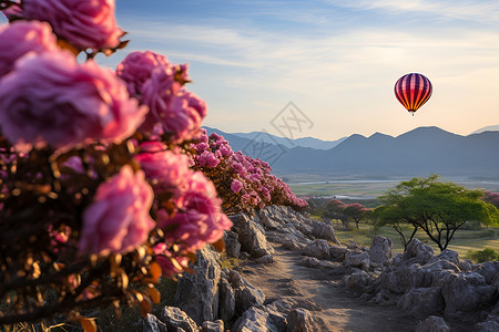 花朵热气球花海上空的热气球背景