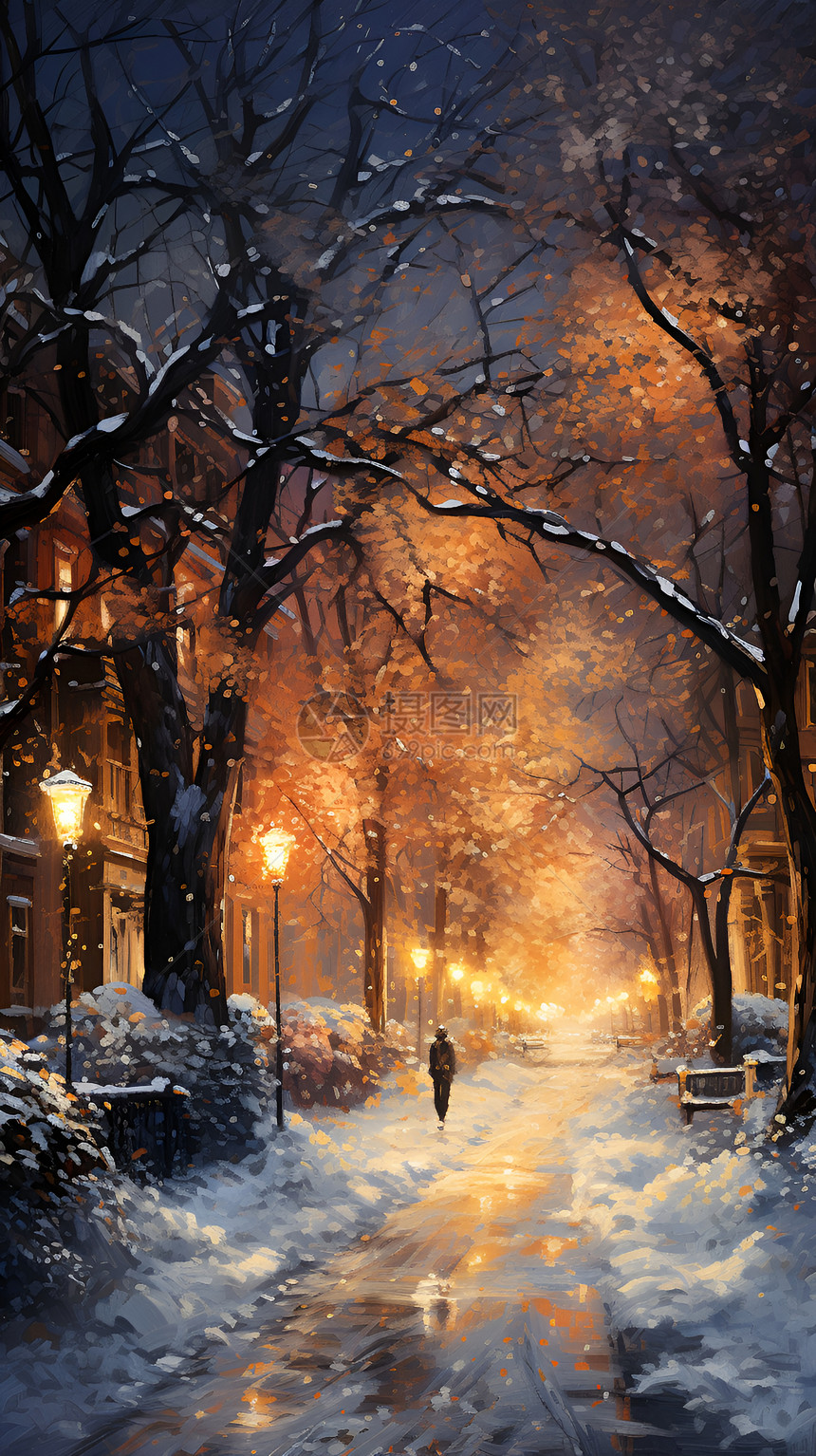 冬夜街头的人图片