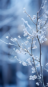 柔和风景白雪萦绕着树枝背景