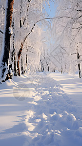 冬季漫步者白雪纷飞留下深深足迹背景