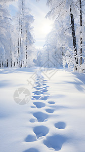 冬日舞雪地上的足迹高清图片