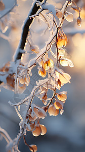 冰树枝上的霜冻背景图片