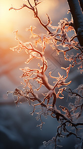 树枝上冰冷的霜冻背景图片