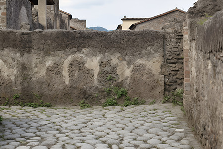 鹅卵石路和石墙的结合背景图片